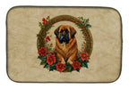 Tibetan Mastiff Christmas Flowers Dish Drying Mat