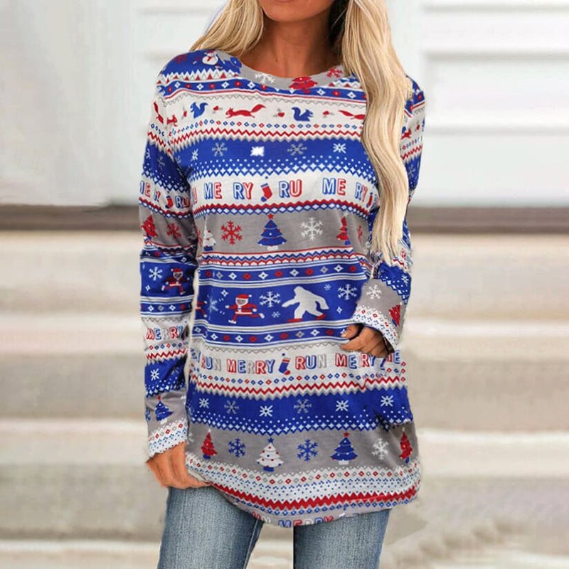Loose Bottoming Shirt with Christmas Sweater Design