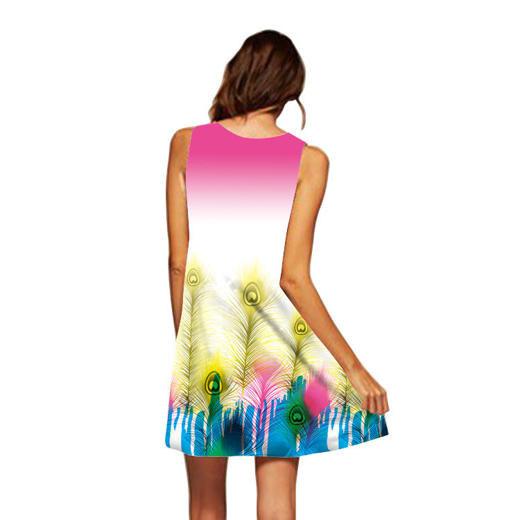 New Digital Print Off-Shoulder Dress