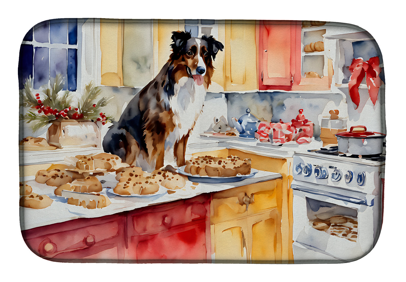 Australian Shepherd Christmas Cookies Dish Drying Mat