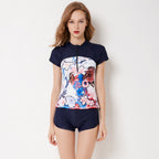 Floral Short-Sleeve Swim Top and Shorts Set