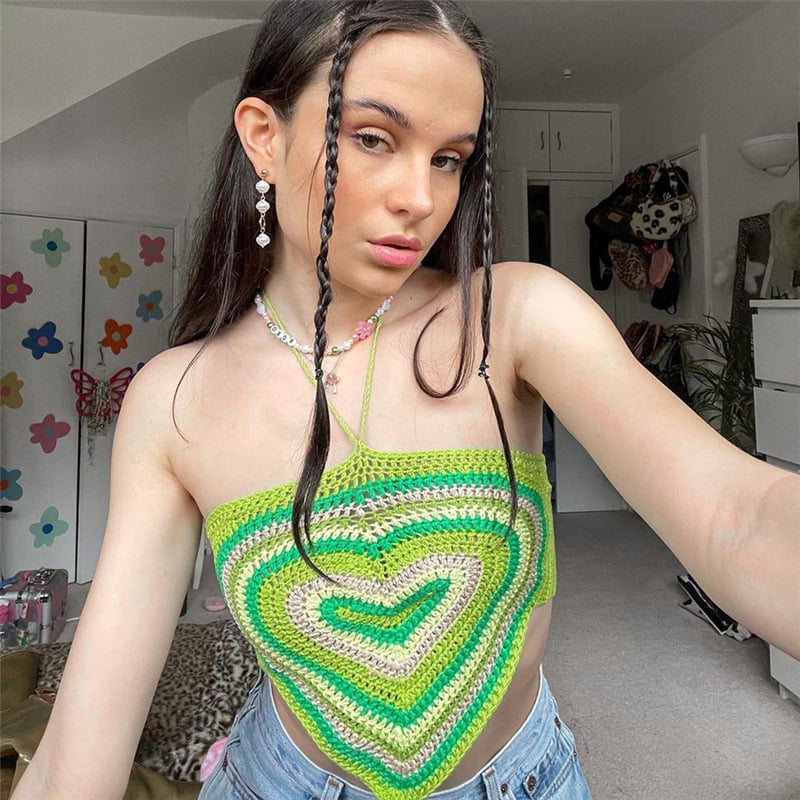 Nibber Sweet Cute Sexy Patchwork Halter Crop Top for Women