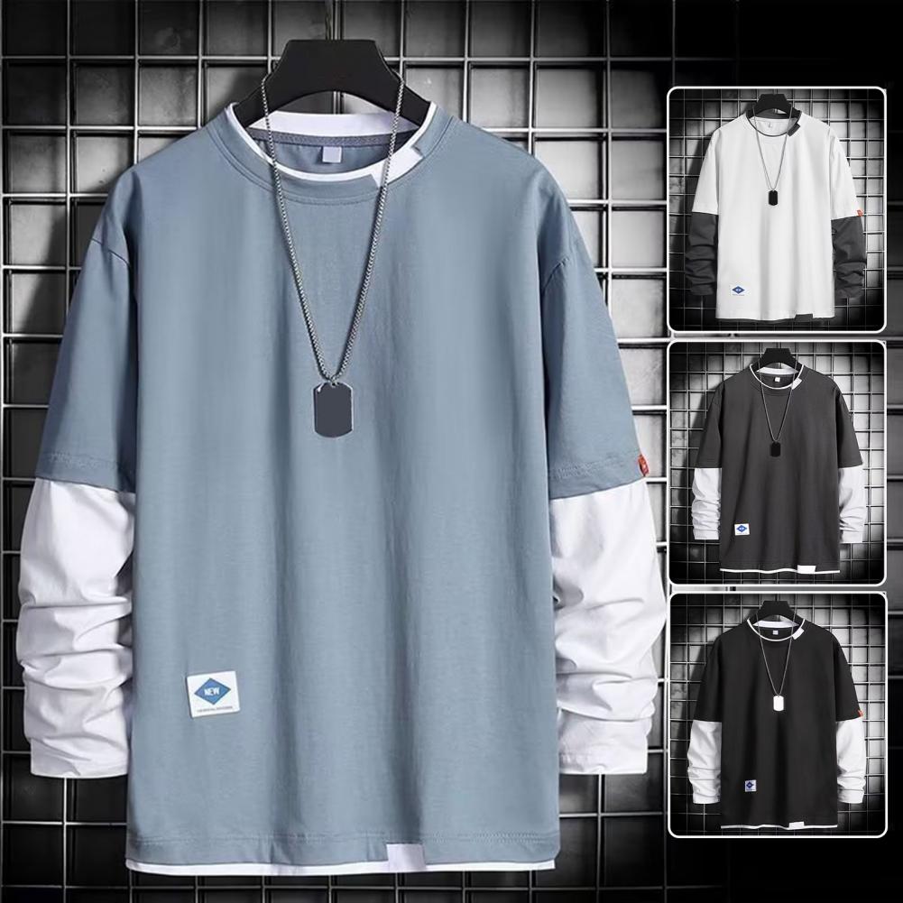 Men's Long Sleeve Two-Piece Pullover with Contrast Color | Streetwear
