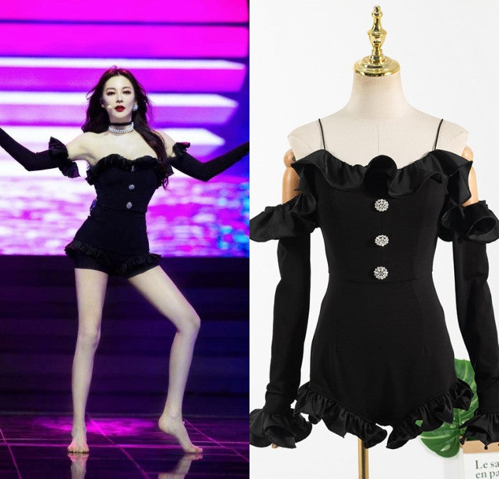 Jennie Style Black Long Sleeve Ruffled Bodysuit