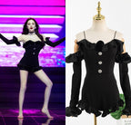 Jennie Style Black Long Sleeve Ruffled Bodysuit