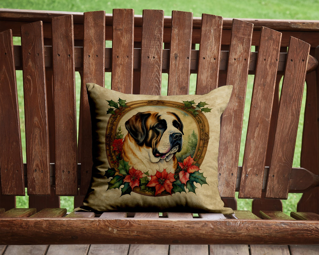 Saint Bernard Christmas Flowers Throw Pillow