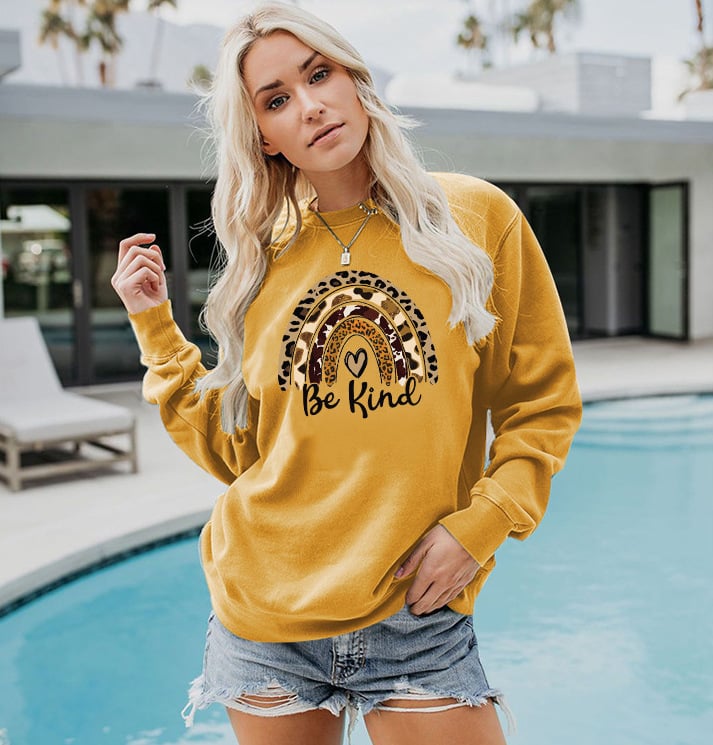 Ladies Rainbow Leopard Print Casual Sweatshirt | Streetwear