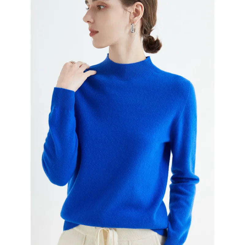Seamless Half High Neck Loose Fitting Pullover With Bottom Sweater | Streetwear