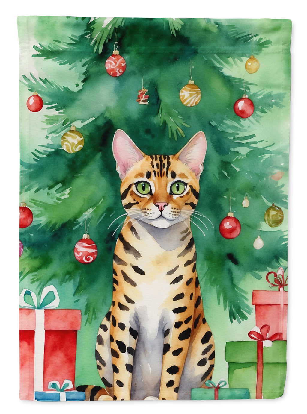 Bengal Cat By the Christmas Tree Garden Flag