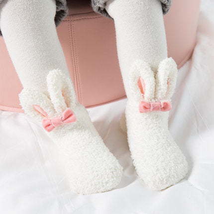 Coral Fleece Cute White Rabbit Girls' Tube Socks