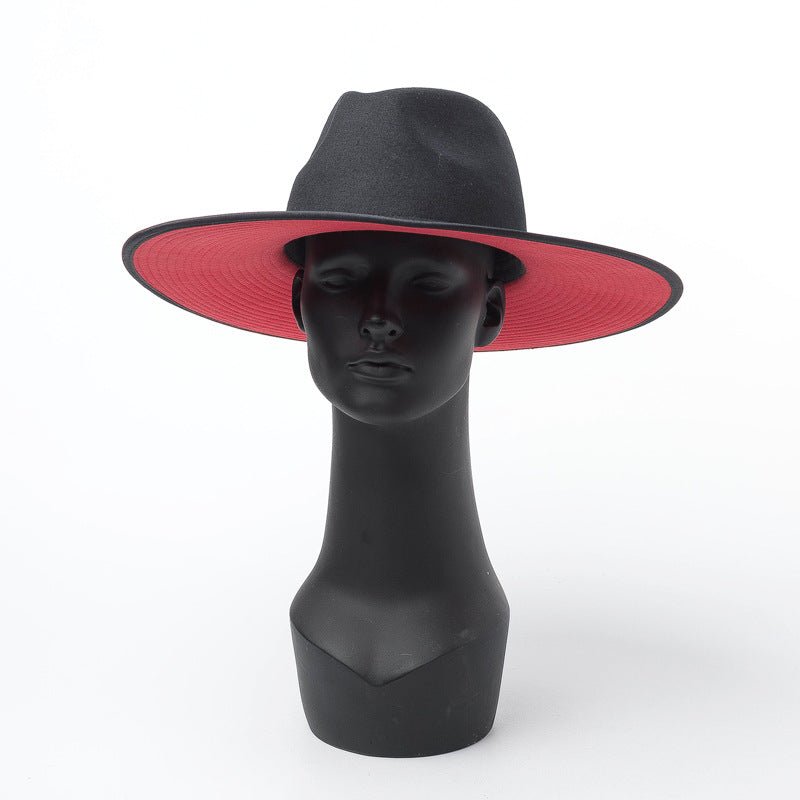 Women's Double-layer Color-blocking Wool Hat with Brim | Embroidered Cap