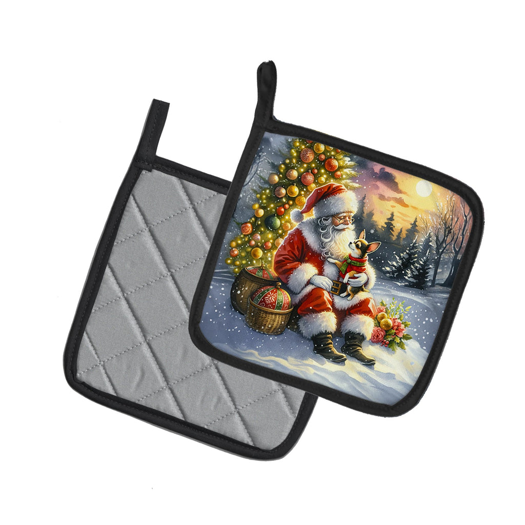 Chihuahua and Santa Claus Pair of Pot Holders