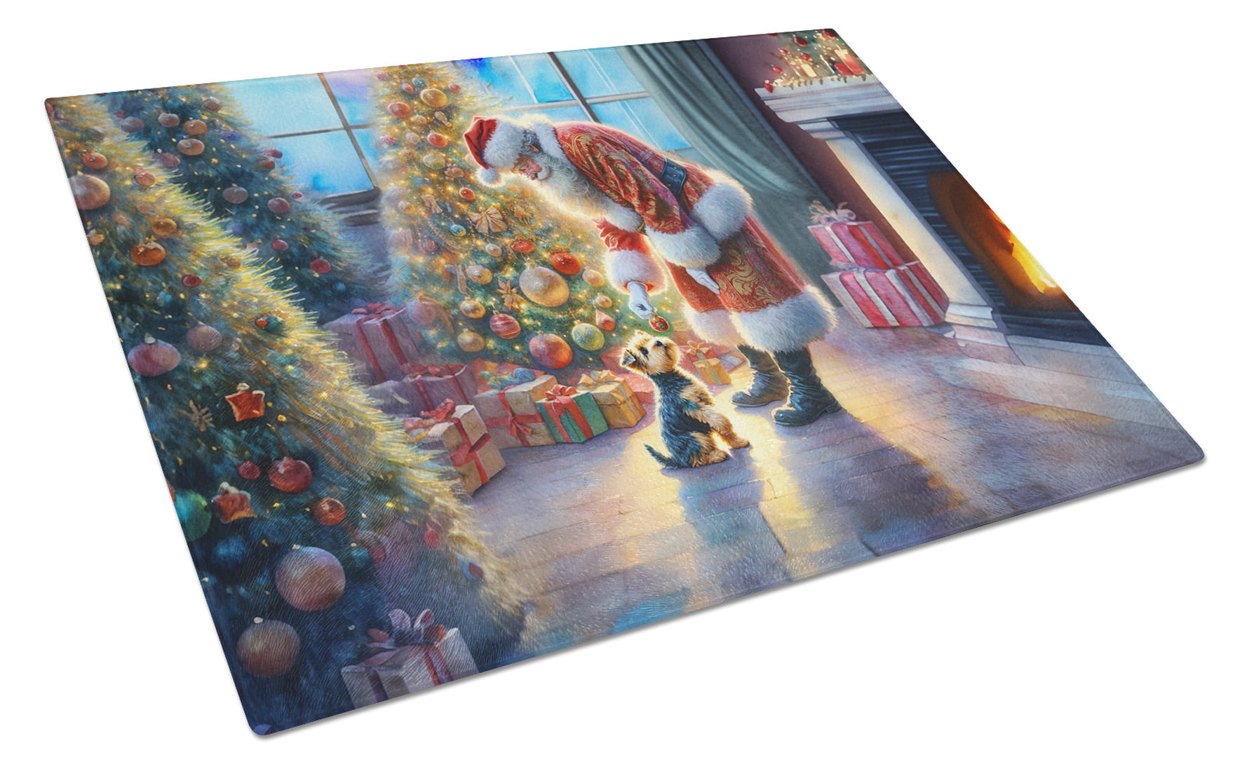 Australian Terrier and Santa Claus Glass Cutting Board