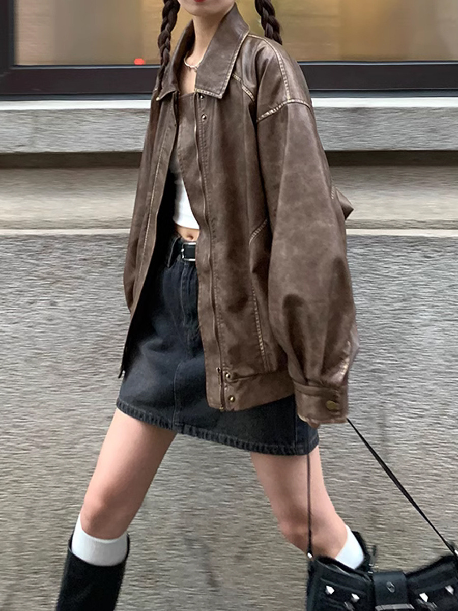Vintage Brushed Leather Coat