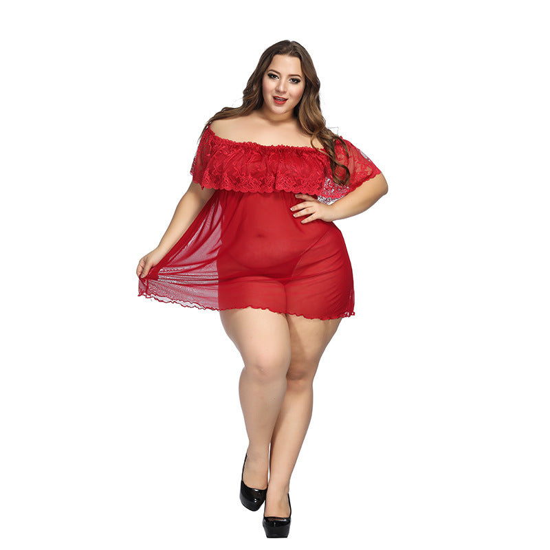 Plus Size Lace Nightgown with Off-Shoulder Design