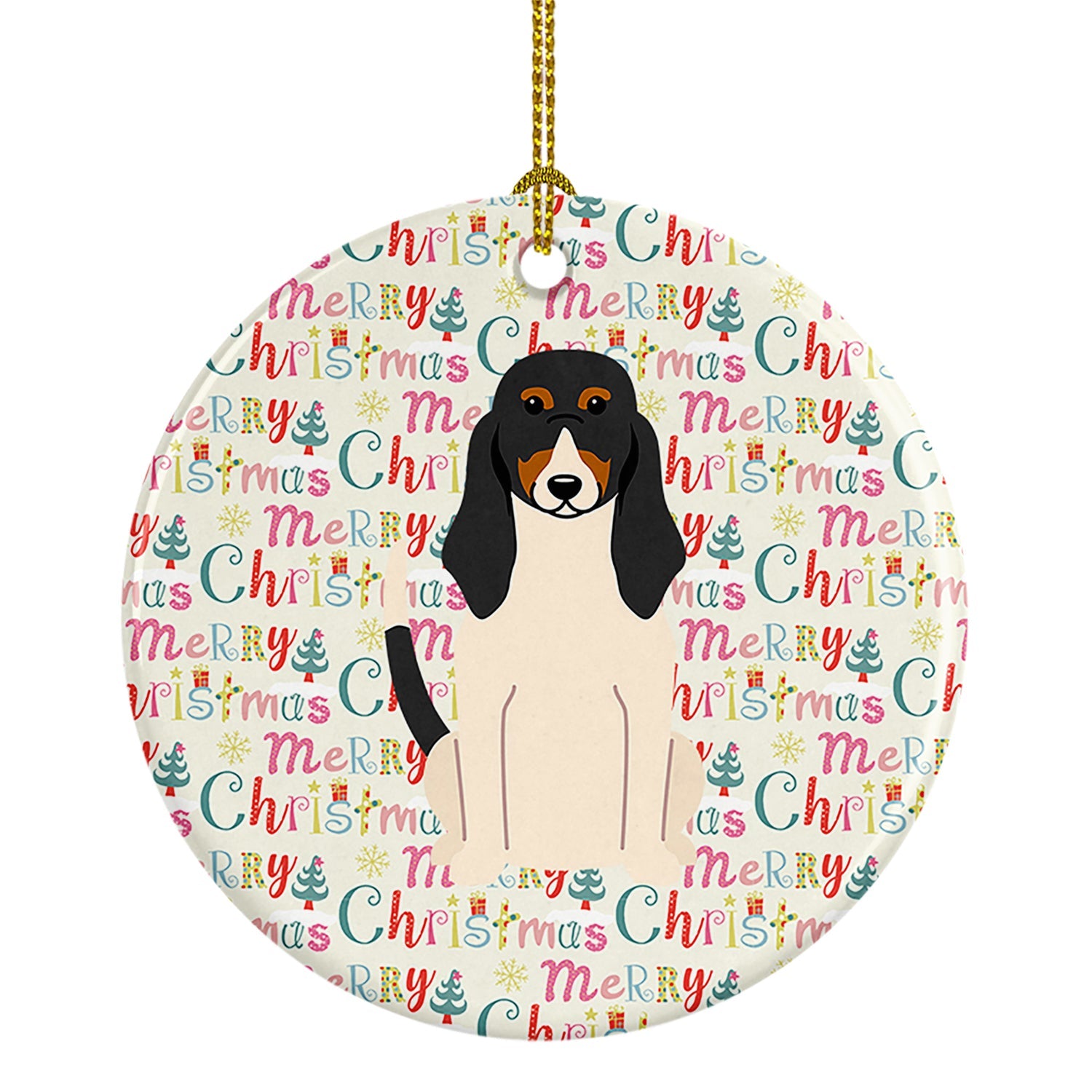 Merry Christmas Swiss Hound Ceramic Ornament