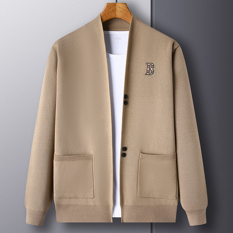Men's Autumn Knitted Cardigan with Simple Embroidery