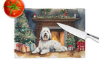 Old English Sheepdog Cozy Christmas Glass Cutting Board