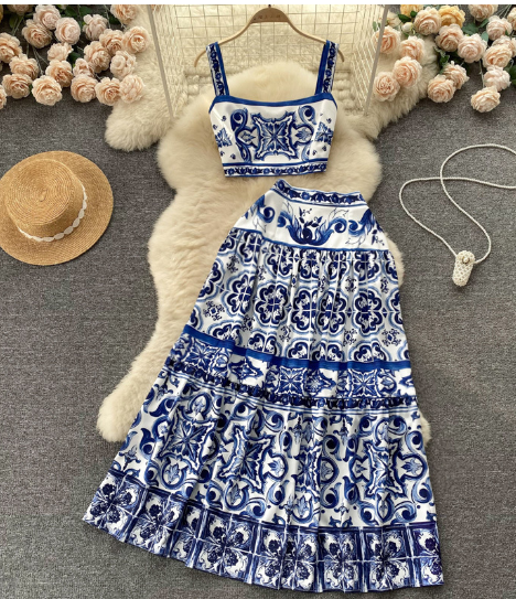 Modern Greece Crop Top and High-Waisted Skirt Set