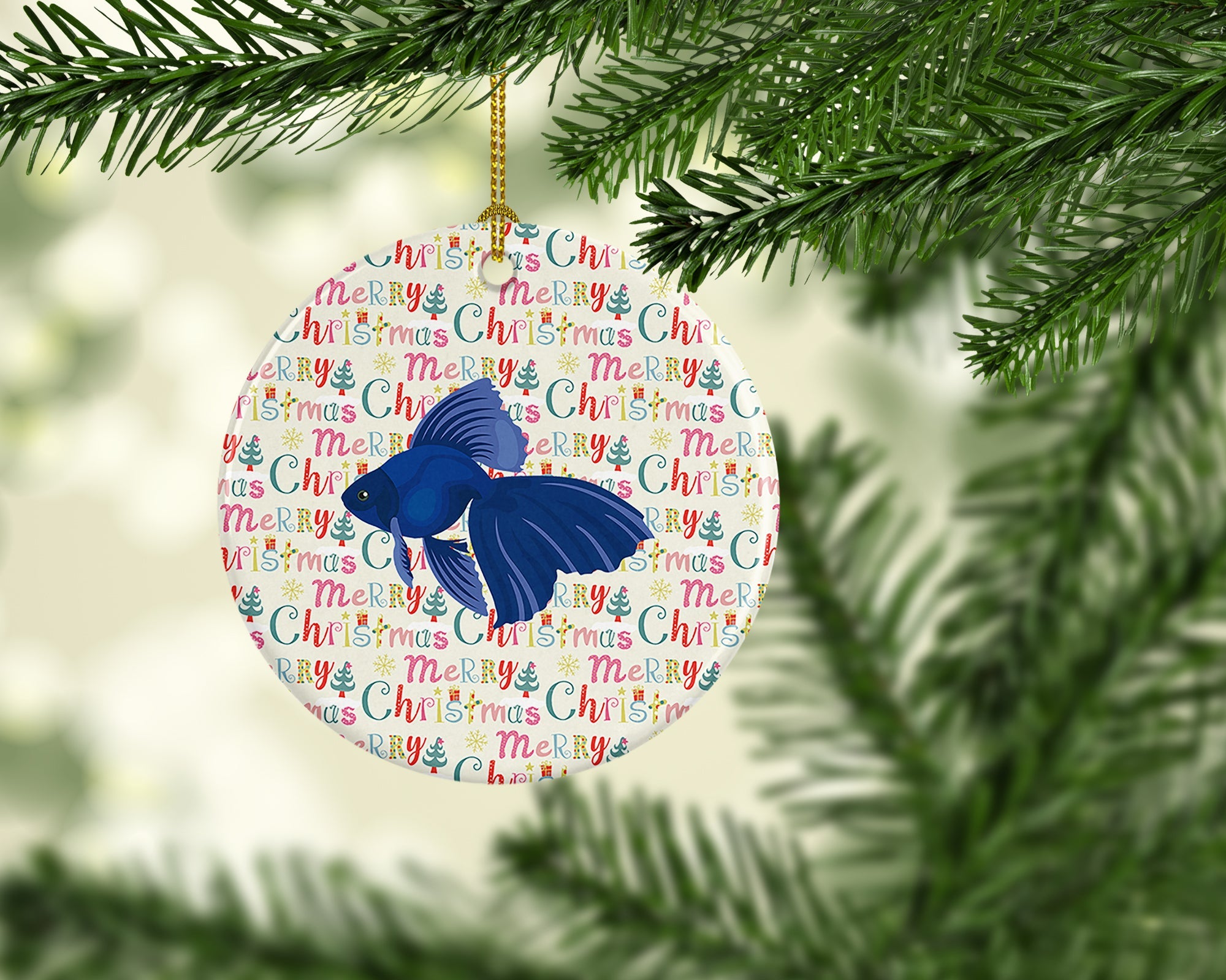 Veiltail Goldfish Christmas Ceramic Ornament