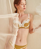 High-End Lace Trim Wireless Bra Set for Women