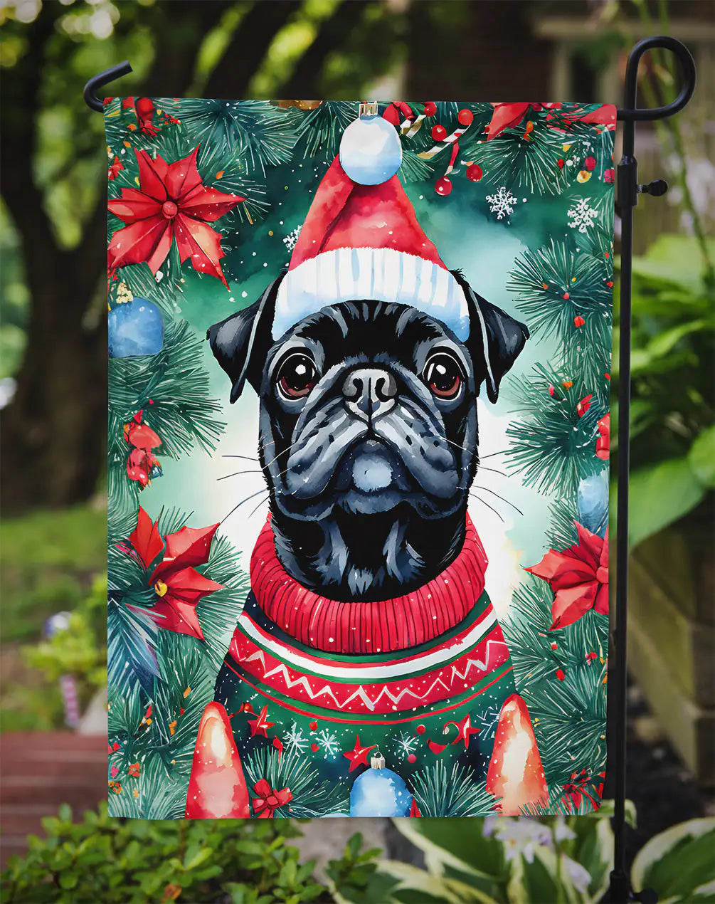 Pug Christmas Garden Flag