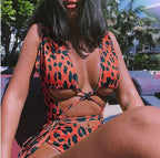 Red Leopard Print Bikini with Thin Straps