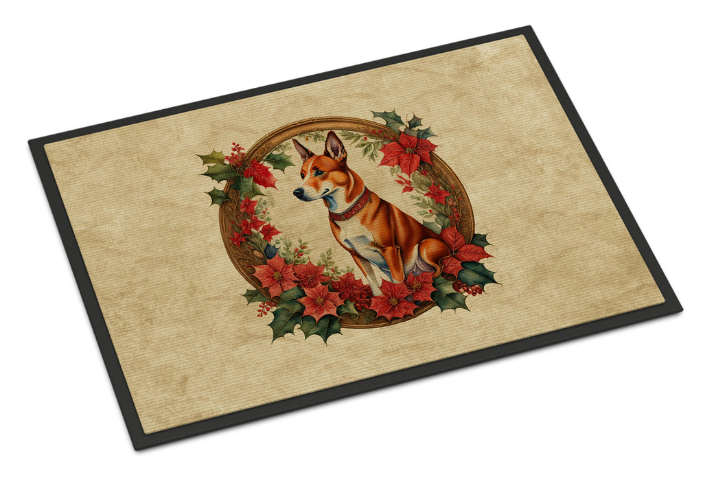 Basenji Christmas Flowers Doormat