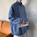 Men's Plus Velvet Hoodie - Pink High Collar Sweater | Streetwear