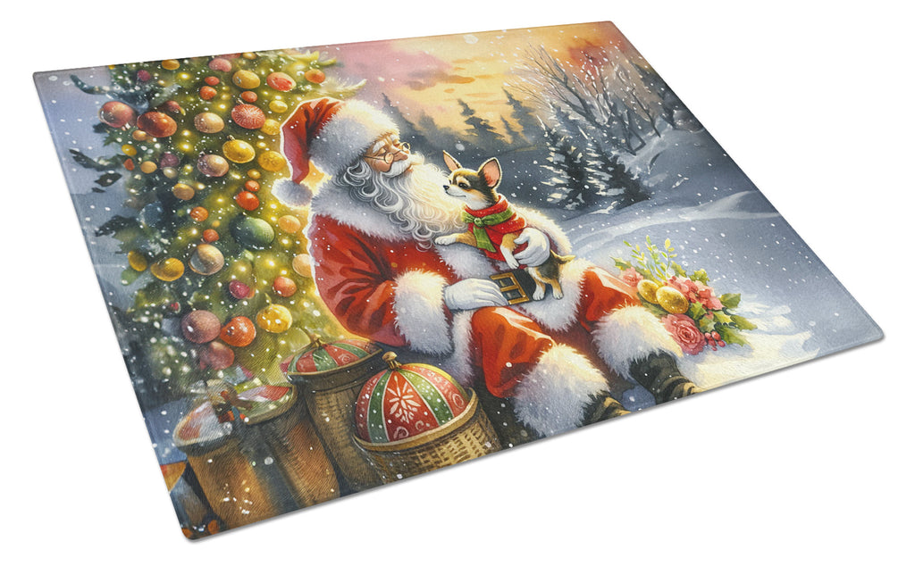 Chihuahua and Santa Claus Glass Cutting Board