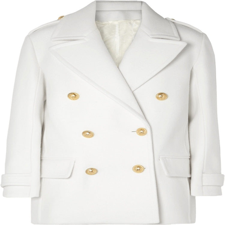 Casual White Double-Breasted Cashmere Coat