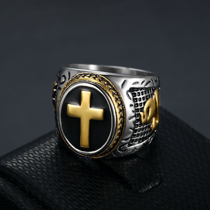 [Discontinued] Men's Titanium Steel Cross Signet Ring