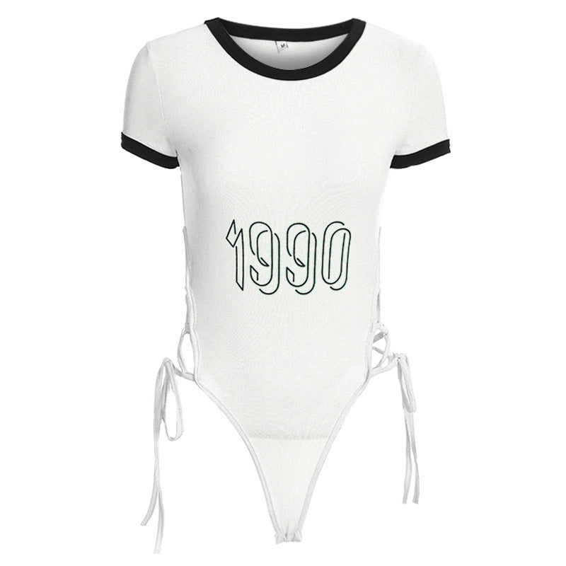 Sexy Cutout Letter Bodysuit with Straps