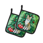 Oregon Rex Cat By the Christmas Tree Pair of Pot Holders