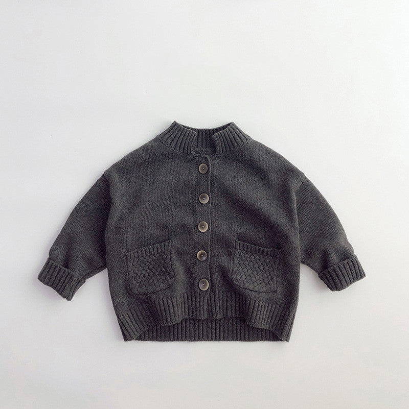 Children's Knitted Cardigan with Stand-up Collar