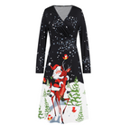 Women's Long Sleeve Christmas V-neck Printed Dress