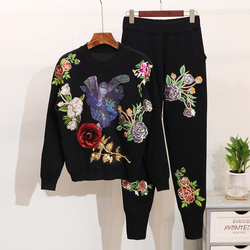 Janaina Hoodie with Sequin Floral Long Sleeve Set (One Set) | Streetwear
