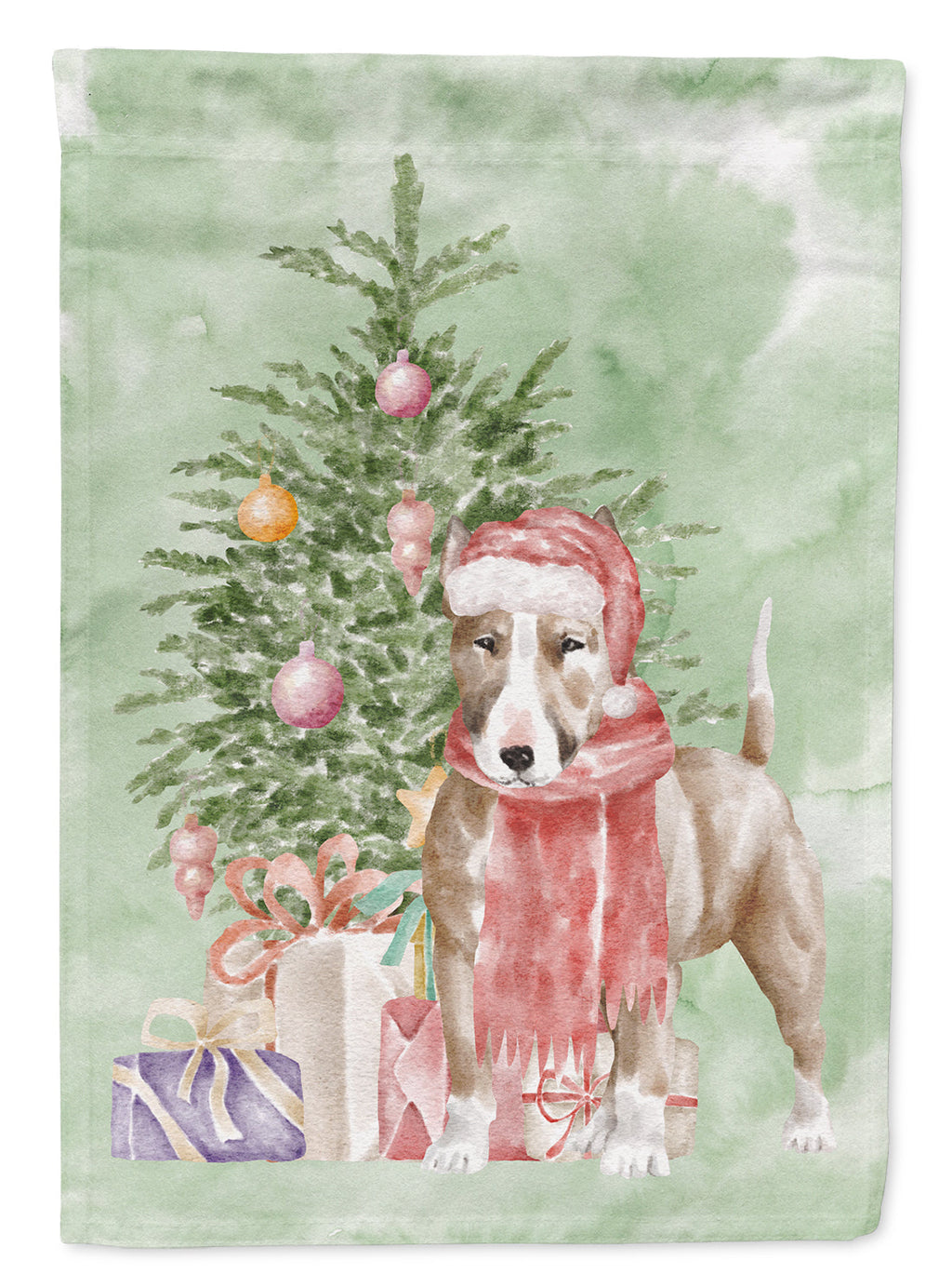 Bull Terrier Red Christmas Presents and Tree Garden Flag