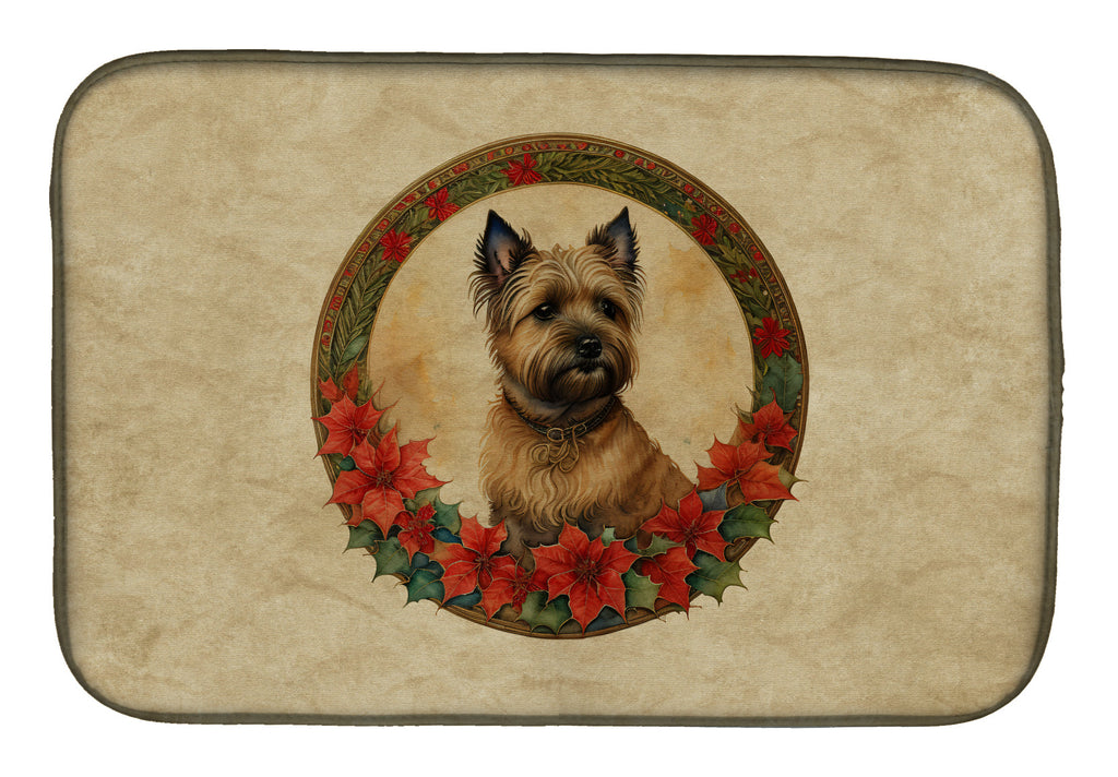 Cairn Terrier Christmas Flowers Dish Drying Mat
