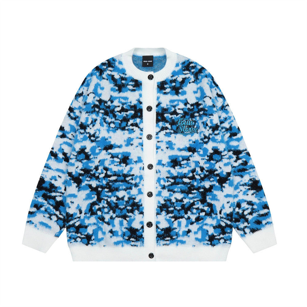 Men's Color Contrast Jacquard Knitted Cardigan Sweater
