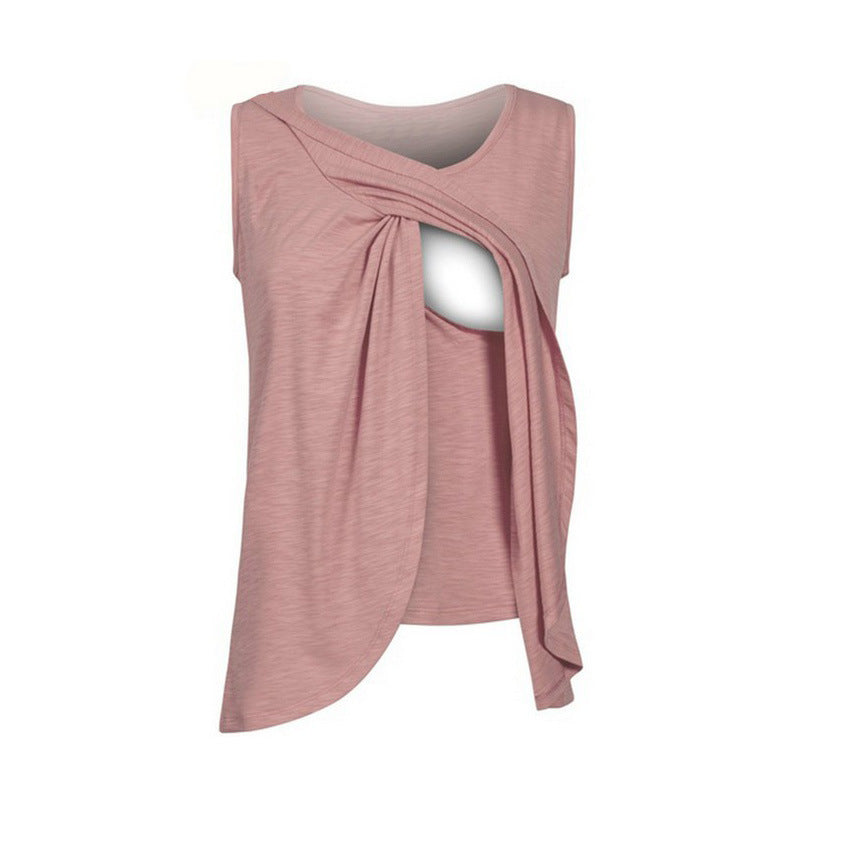European American Round Neck Sleeveless Maternity Dress