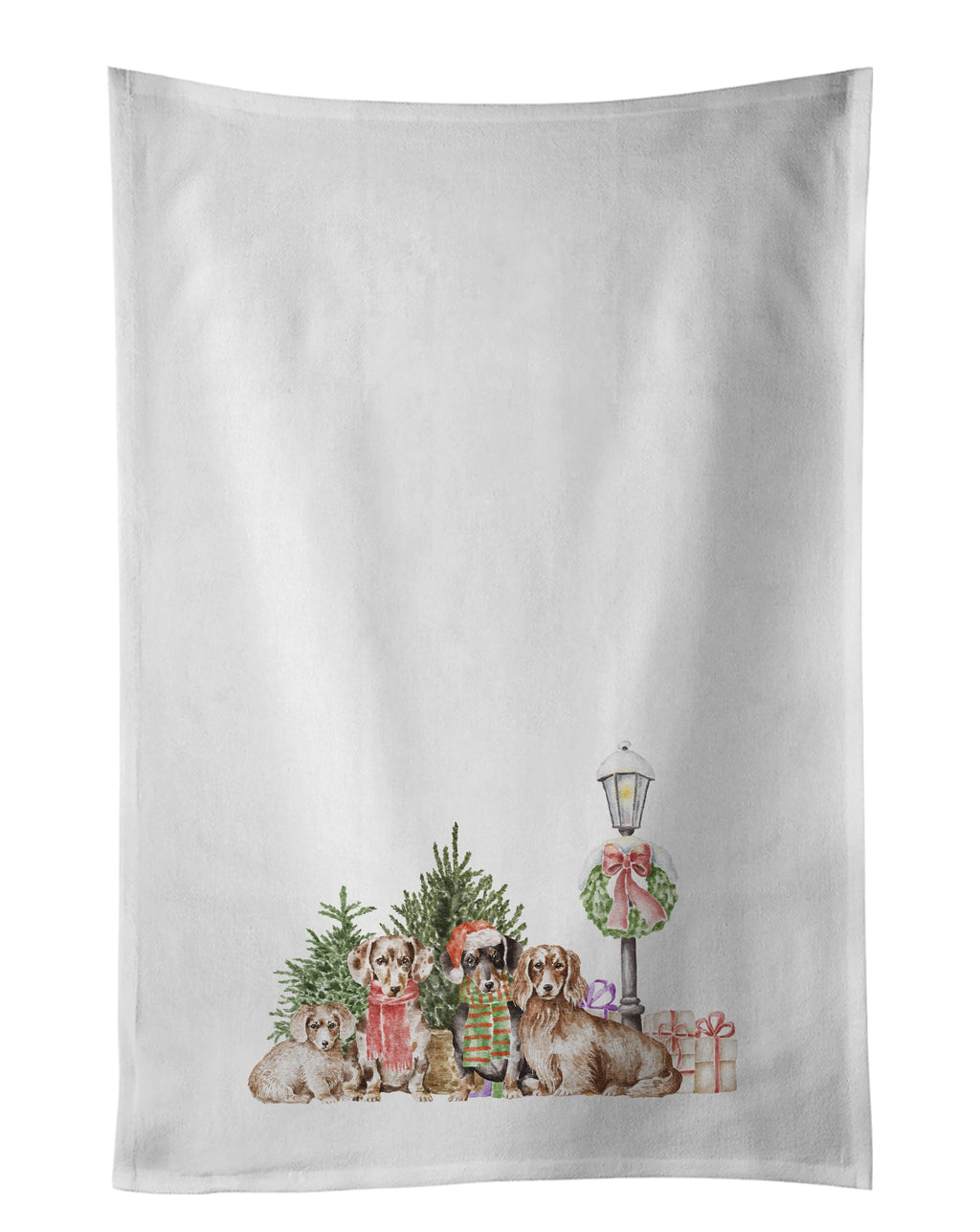 Dachshund Family with Christmas Wonderland Kitchen Towel Set of 2