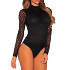 Elegant Women's Black Plaid Long-Sleeve Bodysuit