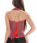 Plaid Gothic Corset Top with Halter Neck Plus Size