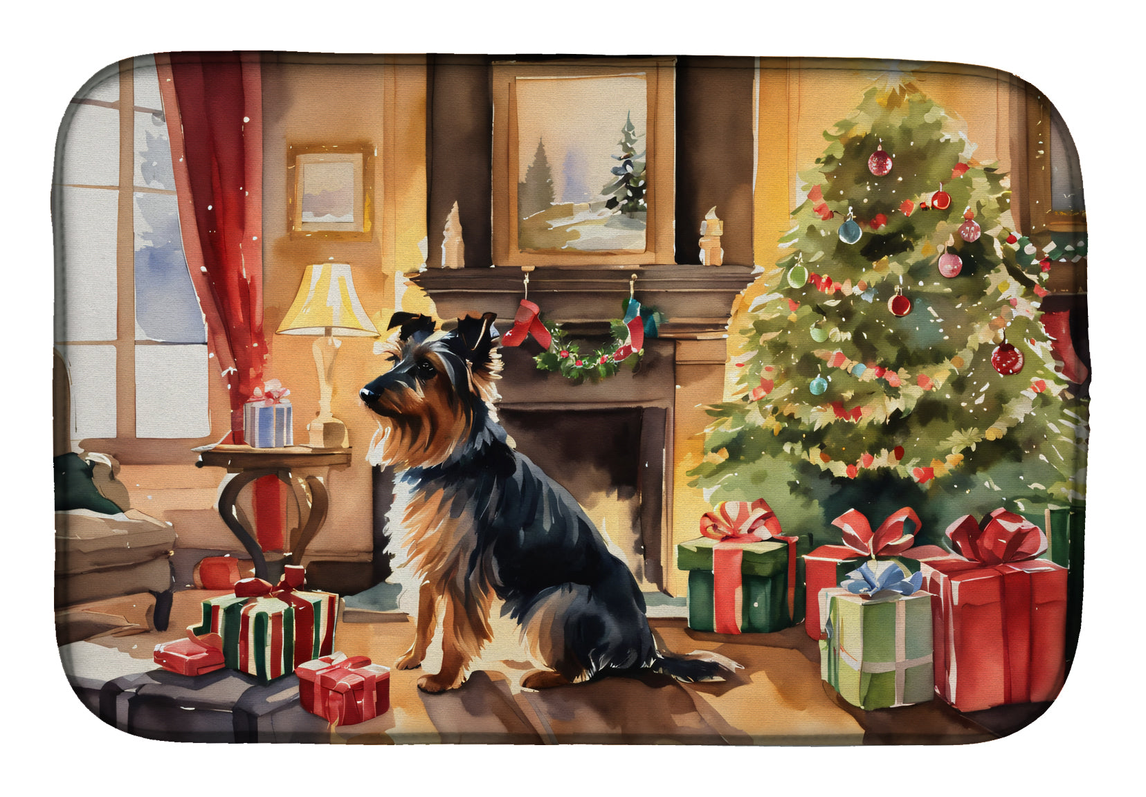 Australian Terrier Cozy Christmas Dish Drying Mat