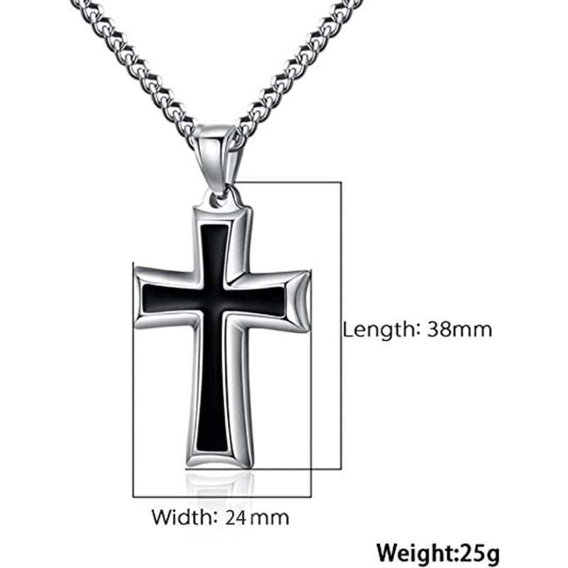 Minimalist Stainless Steel Red Cross Pendant Necklace