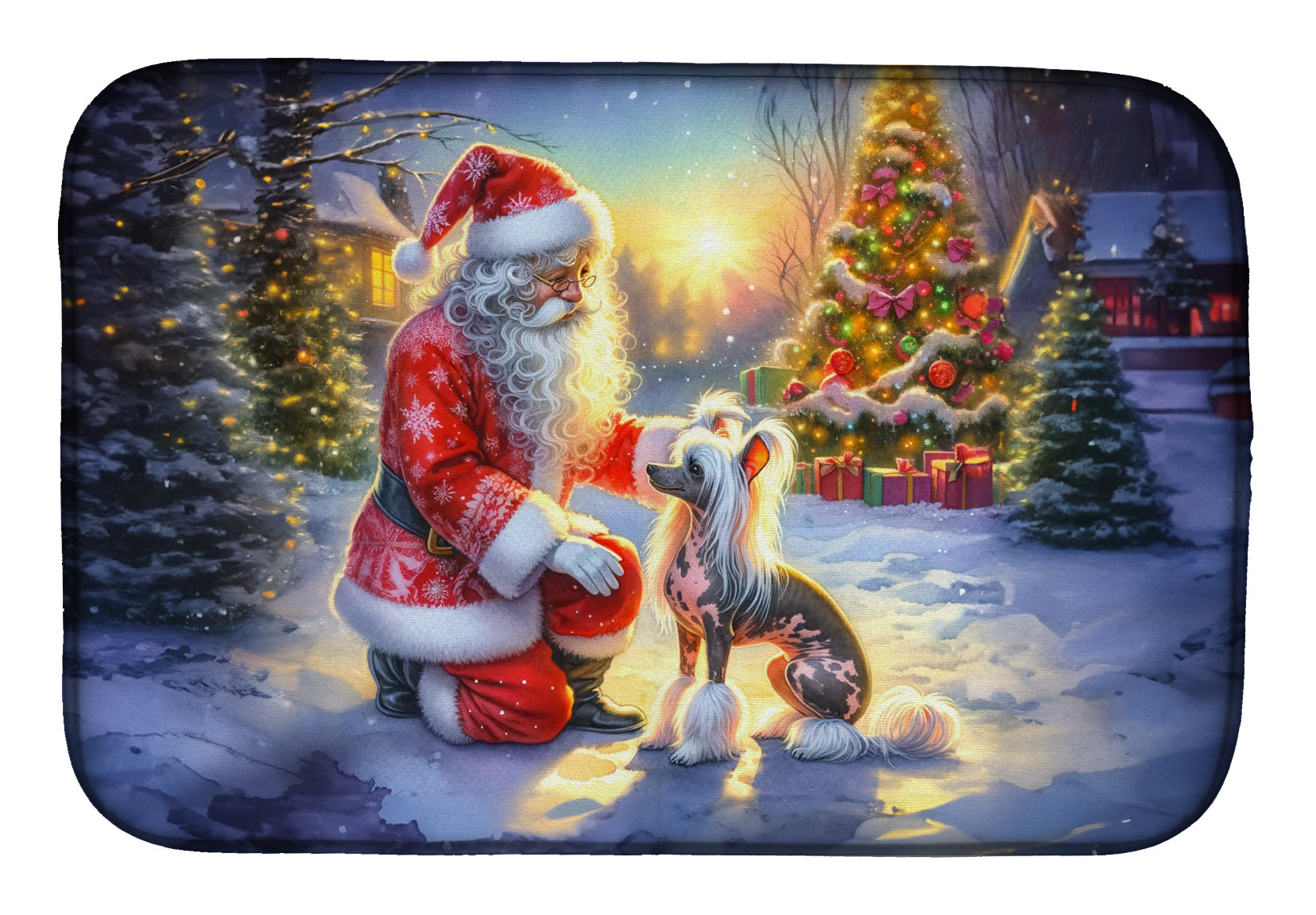 Chinese Crested and Santa Claus Dish Drying Mat