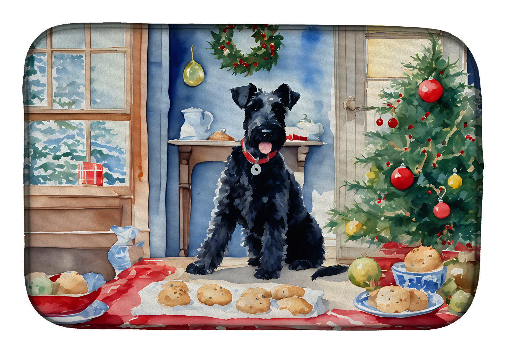 Kerry Blue Terrier Christmas Cookies Dish Drying Mat