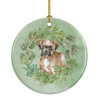 Boxer Puppy Fawn Christmas Wreath Ceramic Ornament