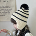 Warm Wool Stripe Hat for Girls | Embroidered Cap